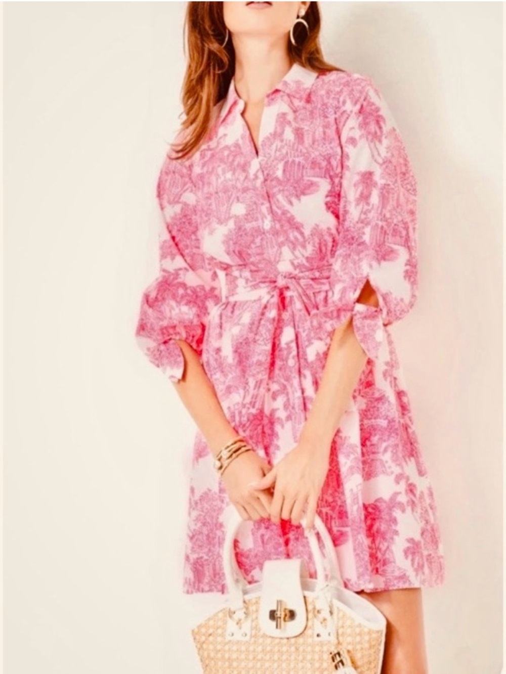 NWT Lilly Pulitzer Pink Anniversary Toile Print Tie Waist Palm Beach Dress sz 6 - Picture 3 of 8